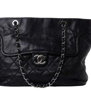 CHANEL Calfskin Large Front Flap Tote Black